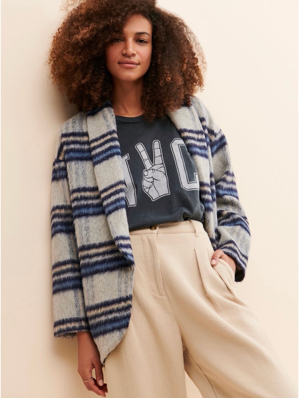 Heartloom Navy and Gray Plaid Coat